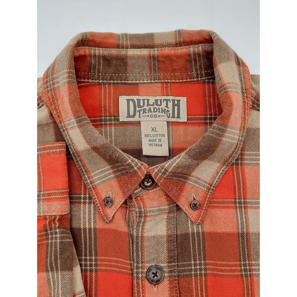 Duluth Trading Co. Mens XL Plaid Flannel Button Down Shirt Orange Brown - Picture 4 of 6